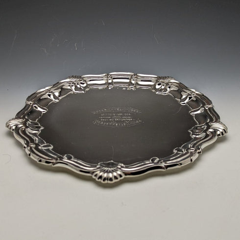 1905年 英国アンティーク 純銀(925シルバー) カードトレイ 直径25.5cm 397g